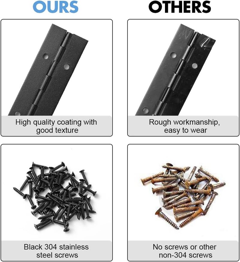 FVSEC 2 Pack Piano Hinge 24 Inch x 1.2 Inch Heavy Duty Stainless Steel Black Continuous & Piano Hinges for Cabinets Boat Marine Door, 0.04" Leaf Thickness 1.2'' Open Width - Image 3